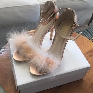 Truffle Rose Gold & Feather High Heels - Size US 8